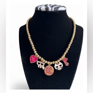 New KARL LAGERFELD Paris Charm  Fashion Necklace Choupette Cat Pink Rhinestone.